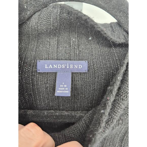 Lands End Womens Sz L (14-16) Wool Blend Sweater Black Mock Neck Ribbed - Picture 3 of 5